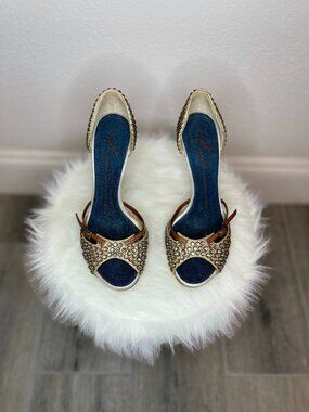 Giuseppe Zanotti Gold Bronze and Brown Rhinestone Studded High Heels